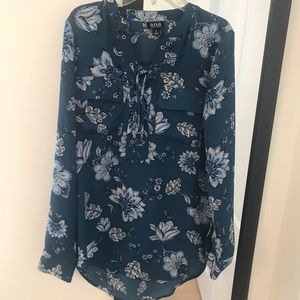 Lace up front hi low floral blouse